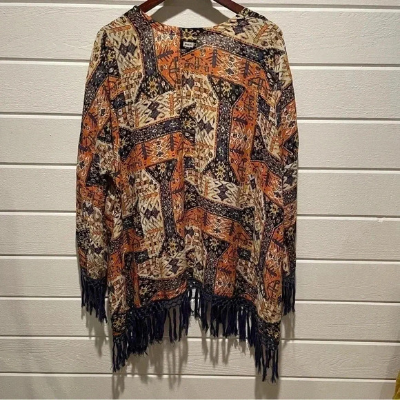 RVCA Lycia Blue Print Boho Fringe Kimono Top size M/L - Picture 11 of 13